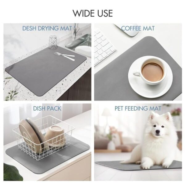 Kitchen Dish Drying Mat – Large, Non-Slip, Water Absorbent, Quick Drying Mat for Dishes, Glasses & Utensils(60X40)