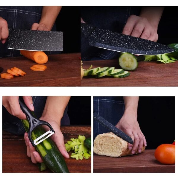 Kitchen Knife Set with Multiple Sizes Chef Cooking Knives with Kitchen Knife Set with Multiple Sizes Chef Cooking Knives with Gift Box| Chef Knife Set for Professional Multipurpose Cooking Kitchen Knife Set Stainless Steel with Peeler(Wooden, Set of 6)