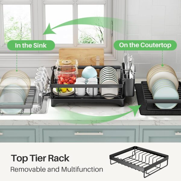 Kitstorack-2-Tier-Dish-Drainer-Rack-for-Kitchen-Counter-Stainless-Steel-With-Swivel-Drainage-Spout-Utensil-and-Cup-Holders-Cutting-Board-Holder-and-Drying-Mat.jpg Kitstorack 2 Tier Dish Drainer Rack for Kitchen Counter, Stainless Steel With Swivel Drainage Spout, Utensil and Cup Holders, Cutting-Board Holder and Drying Mat