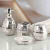 Kookee Ceramic Bathroom Set – Stylish 4 Piece Bath Accessories Kit with Soap Dispenser, Toothbrush Holder, Tumbler & Soap Dish – Modern & Designer Decor for Home & Guest Bathrooms, Silver (9751)
