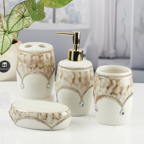 Kookee-Ceramic-Bathroom-Set-–-Stylish-4-Piece-Bath-Accessories-Kit-with-Soap-Dispenser-Toothbrush-Holder-Tumbler-Soap-Dish-–-Modern-Designer-Decor-for-Home-Guest-Bathrooms-11122.jpg Kookee Ceramic Bathroom Set – Stylish 4 Piece Bath Accessories Kit with Soap Dispenser, Toothbrush Holder, Tumbler & Soap Dish – Modern & Designer Decor for Home & Guest Bathrooms (11122)