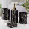 Kookee Ceramic Bathroom Set – Stylish 4 Piece Bath Accessories Kit with Soap Dispenser, Toothbrush Holder, Tumbler & Soap Dish – Modern & Designer Decor for Home & Guest Bathrooms, Black (10399)