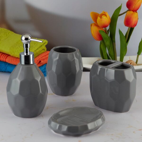 Kookee-Ceramic-Bathroom-Set-–-Stylish-4-Piece-Bath-Accessories-Kit-with-Soap-Dispenser-Toothbrush-Holder-Tumbler-Soap-Dish-–-Modern-Designer-Decor-for-Home-Guest-Bathrooms-Grey-8105.jpg Kookee Ceramic Bathroom Set – Stylish 4 Piece Bath Accessories Kit with Soap Dispenser, Toothbrush Holder, Tumbler & Soap Dish – Modern & Designer Decor for Home & Guest Bathrooms, Grey (8105)
