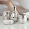 Kookee Ceramic Bathroom Set – Stylish 4 Piece Bath Accessories Kit with Soap Dispenser, Toothbrush Holder, Tumbler & Soap Dish – Modern & Designer Decor for Home & Guest Bathrooms, Silver (9751)
