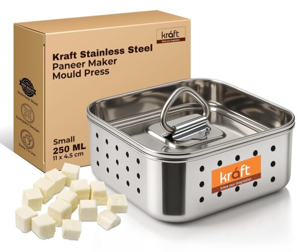 Kraft Stainless Steel Paneer Press Maker - Easy to Use Kraft Stainless Steel Paneer Press Maker - Easy to Use Square Shape Mould Machine for Perfect Homemade Tofu or Paneer, Compact Design 250 ml 10.2 X 4.2 cm (Small)
