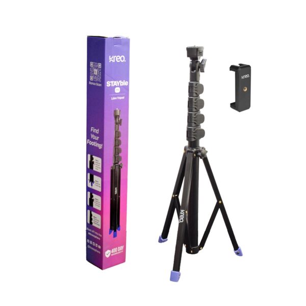 Kreo Stayble Tripod Stand with Mobile Phone Holder for Mobile Phone, Ring Lights & Camera Light, Camera Stand Tripod for Video Recording & Video Shooting, Black, 1.6m