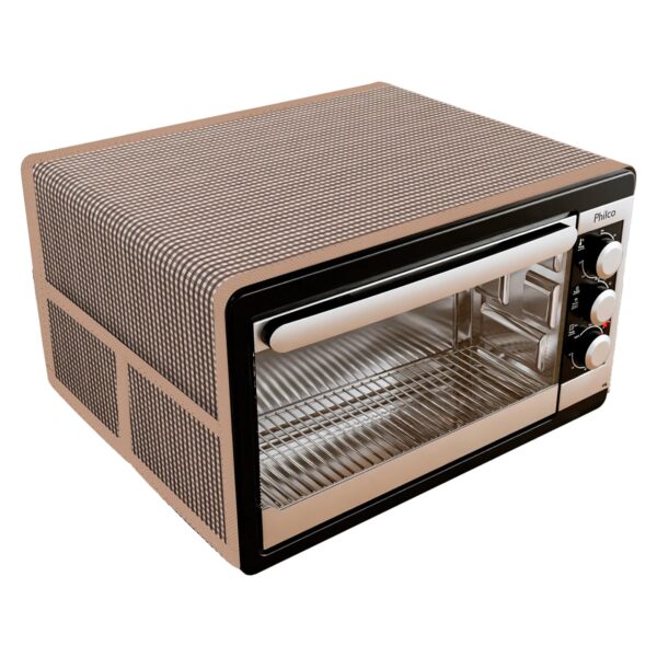 Kuber Industries Oven Top Cover | Non-Woven Microwave Oven Top Cover with 4 Utility Pockets | Oven Cover for Kitchen Décor | Barik Check Oven Top Cover | Brown