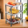 Kuber industries Plastic 3 Layer Multi-Purpose Kitchen Storage Basket Rack|Vegetable Basket for Kitchen (Grey Tiered Shelf)