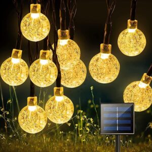 Kyraton Solar String Lights Outdoor 20 LED 9.3FT with 8 Kyraton Solar String Lights Outdoor 20 LED 9.3FT with 8 Lighting Modes, Waterproof Solar Powered Patio Crystal Globe Lights for Garden Yard Porch Wedding Party Decor (Warm White)