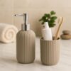 LAGET® Bathroom Accessories Set for Utility and Toothbrush Holder Bathroom Decor | Handwash Liquid Soap Dispenser Pump for Bathroom, Kitchen, Wash Basin, Sink Ribbed Design (Grey)