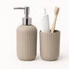 LAGET® Bathroom Accessories Set for Utility and Toothbrush Holder Bathroom Decor | Handwash Liquid Soap Dispenser Pump for Bathroom, Kitchen, Wash Basin, Sink Ribbed Design (Grey)