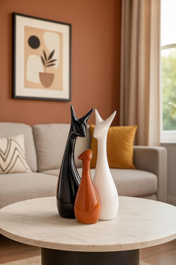 LIFEHAXTORE Home Decoration Lucky Deer Family Set | Piano Finish Ceramic Figures - (Set of 3, Black, White & Brown - Deer Family)