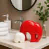 LIFEHAXTORE® Home Décor Lucky Charm Elephant Mother and Kid Set | Piano Finish Ceramic Figures - (Set of 2 Piece, Red White)