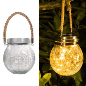 LITVERSE Outdoor Solar Hanging Crack Glass 30 LED Lights Waterproof LITVERSE Outdoor Solar Hanging Crack Glass 30 LED Lights Waterproof Outdoor Garden Decor Patio Porch Garden Yard Backyard Balcony Lawn Tree Christmas Decor (Warm White)