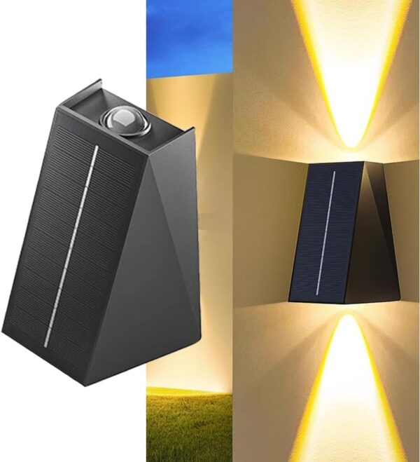 LITVERSE Solar Outdoor Wall Lights Up and Down 2 LED Outdoor Lamp Solar Wall Lights,IP65 Waterproof Patio Wall Light, Solar Exterior Lights for House Garage Garden (Warm White) Plastic