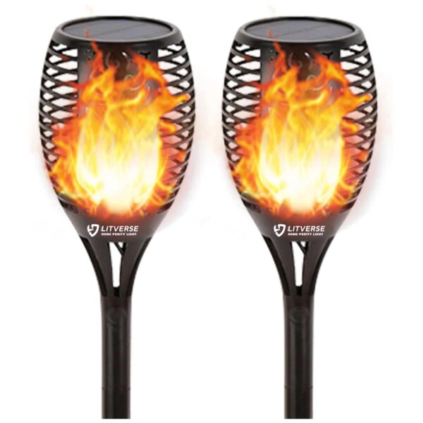 LITVERSE Solar Torch Lights | 96 LED Flickering Flame |2200 mAh | 3 Modes | Auto On/Off | Waterproof Outdoor Landscape & Wall Lighting for Garden, Patio, Yard, Balcony, Restaurant, Diwali | Pack of 2