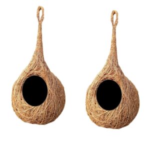 LIVEONCE Safest Round Organic Bird nest Purely Handmade Sparrow/Small Birds, Material Type -Coir,Color -Brown, Set of 2 - (Large) - H*25cm_D*15cm