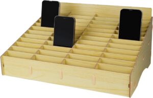 Large Capacity Solid Wooden Mobile Phone Display Stand & Storage Organizer for Retail Shop Counter, Available in 24 & 48 Slot Variants (Large – 48 Mobile Capacity)