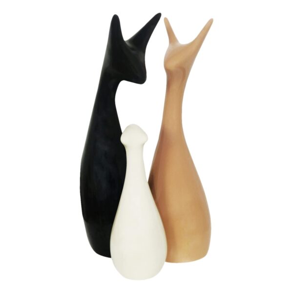 Lasaki Deer Family Set of 3 bwg Ceramic Figurine showpiece Artifact Abstract Animal Statue for Indoor, Home, Office Decor, (D - 7 X H - 27 cm), (Black, White, Ginger)