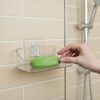 Leawall Self-Adhesive Transparent Soap Holder for BathroomSoap Holder Wall-Mounted, Self-Draining Soap Case, bathroom organiser without drill & Bathroom Organizer Accessories Set (Pack of 2)