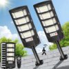 Lendro Plastic Solar Lights Outdoor Waterproof: 2 Pack LED Solar Dusk to Dawn Flood Light Outside 20000 Lumen Solar Powered Security Exterior Wall Mount Lamp Motion Sensor Remote Control