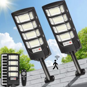Lendro Plastic Solar Lights Outdoor Waterproof: 2 Pack LED Solar Dusk to Dawn Flood Light Outside 20000 Lumen Solar Powered Security Exterior Wall Mount Lamp Motion Sensor Remote Control
