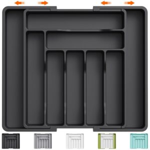 Lifewit Utensil Organizer for Kitchen Drawer, Expandable Cooking Silverware Tray, Adjustable Cutlery Flatware Holder, Plastic Spatula Tools Storage Divider, 13-22.4 x 15", Black