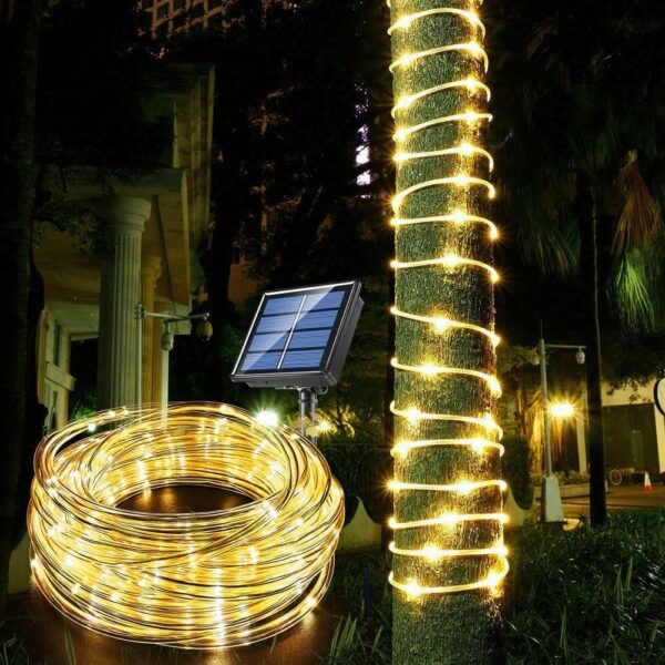 Litverse Solar Rope Lights | 12Meter |100 Led | 8 Modes Fairy Lights | Outdoor Decoration | Waterproof Festive Lighting | Garden, Yard, Balcony, Party,Festival Restaurant,Diwali Décor - Wamwhite