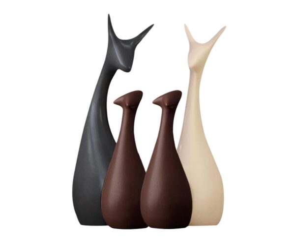 Lucky Deer Family Set | Family of Four Statues Matte Lucky Deer Family Set | Family of Four Statues Matte Finish Ceramic Sculptures | Home Decoration | Figurine Accessories Pack of 4 (Black, Beige & Brown)