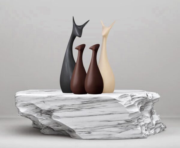 Lucky Deer Family Set | Family of Four Statues Matte Finish Ceramic Sculptures | Home Decoration | Figurine Accessories | Art Gifts | Crafts Pack of 4 (Black, Beige & Brown)