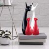 Lucky Deer Family Set | Family of Four Statues Piano Finish Ceramic Sculptures | Home Decoration Table top centrepeice Pack of 4 (Black, White & Red)