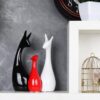 Lucky Deer Family Statue Piano Finish Ceramic Figures Decorative Showpiece for Home Living Room Bedroom Office Table Decor Gift Item Set of 3 in Red Black and White