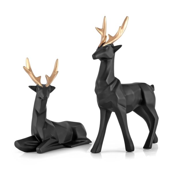 Lucky Deer Showpiece Set of 2 | Elegant Black & Gold Resin Animal Statues for Home Decor, Living Room, Office Desk, Tabletop & Shelf Display | Symbol of Grace, Strength & Prosperity