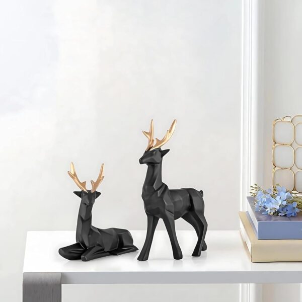 Lucky Deer Showpiece Set of 2 | Elegant Black & Gold Resin Animal Statues for Home Decor, Living Room, Office Desk, Tabletop & Shelf Display | Symbol of Grace, Strength & Prosperity