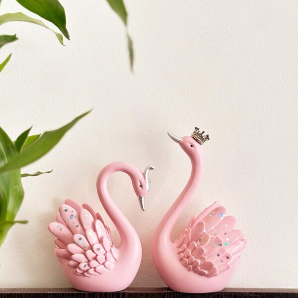 Lucky Swan Couple Crystal Wings showpiece for Home Living Room Lucky Swan Couple Crystal Wings showpiece for Home Living Room Decor | Romantic Love Bird Couple Gift for Valentine, Anniversary, Birthday (Set of 2 Pc) (Pink) (Small)