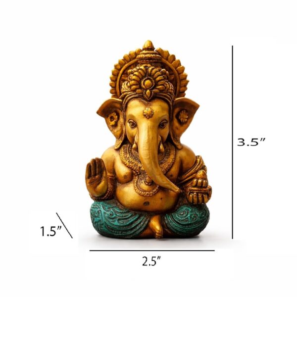 Luxaro mart Golden Ganesh Idol Murti for Car Dashboard, Home Mandir & Office Desk | 3.3 Inch Ganesha | Premium Gold Finish Ganpati Idol for Home Decor, Gift & Pooja