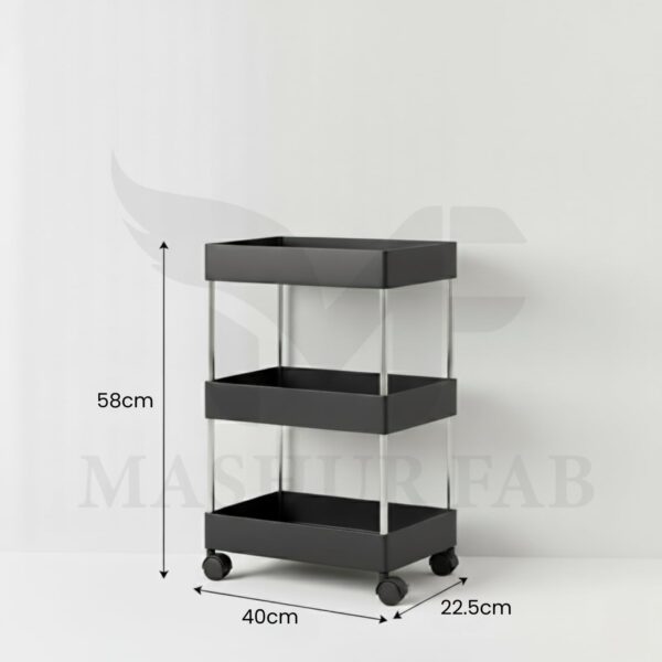 MASHUR FAB Multi Trolly Multipurpose Portable Storage Floor Standing Or Tabletop Rack|Trolley with Wheels for Kitchen Storage, Tiered Shelf (Stainless Steel, 3 Tier)