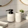 MASON HOME Chaton Bathroom Set - Beige (Set of 3) | Accessories Set - 1 Tray, 1 Tumbler & 1 Liquid Soap Dispenser | Toothbrush & Tooth Paste Stand - Handwash - Washroom Décor | Hotel - Home - Office