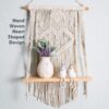 Macrame Indoor Wall Hanging Floating Shelves for Wall Decor With Real Pine Wood Dowel Hand Woven Bohemian Decor for Apartment Dorm Bedroom Living Room Nursery Beige 60 x 30cm (Victorian)