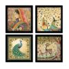 Madhubani Art Framed Painting For Home, Living Room, Hall | Traditional Rajasthani Pichwai Art Paitnings With Frame For Home Decor (Set Of 4)