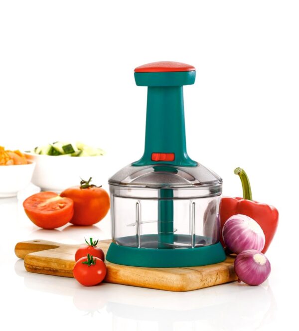 Manual Push Chopper for Vegetables & Fruits, 650ML Hand Press Chopper with 3 Stainless Steel Blades | Multipurpose Food Cutter, BPA-Free, Easy to Use & Clean