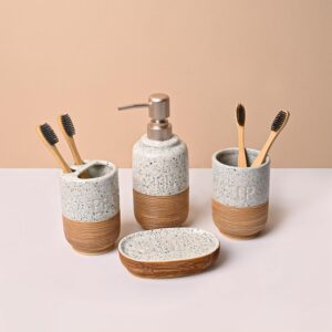 Market99 Multicolor Ceramic Bathroom Set - Matte, Stone Finish Set Market99 Multicolor Ceramic Bathroom Set - Matte, Stone Finish Set of 4 Modern Bath Set, Luxury Gift Accessory for Home, Bathroom Décor and Home Gift Set-Luxury Bath Accessories Set of 4