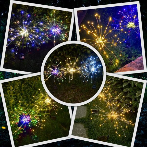 Marrone 2 Pack Outdoor Solar Garden Light, 8 Light Mode Firefly Starburst Firework Light for Pathway Patio Lawn Backyard Flowerbed Party Christmas Decorations with 120 LED