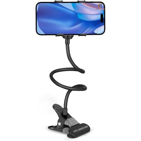 Metal 360 Degree Flexible Lazy Arm Gooseneck Phone Holder with Clip Mount, Flexible Long Arm Mobile Stand for Bed and Desk, Black