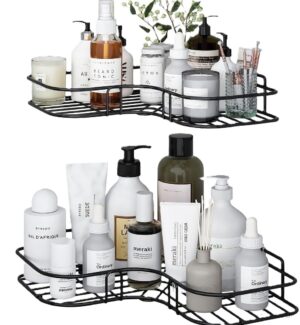 Metal Self-Adhesive Corner Shelf – Pack of 2 Bathroom & Metal Self-Adhesive Corner Shelf – Pack of 2 Bathroom & Kitchen Storage Organizer | Wall Mounted Rack Shelf for Bathroom Accessories | No Drilling Adhesive Installation