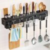 Metal Spoon Holder Organiser For Kitchen Shelf Wall Mount Knife Metal Spoon Holder Organiser For Kitchen Shelf Wall Mount Knife Holder With Towel Hanger Spatulas Hanging Hooks Multi-Purpose Cutlery Holder Storage Rack