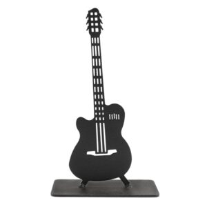 Metallic Guitar Table Decor | Musical Instrument Sculpture for Home Office Desk Shelf | Decorative Showpiece for Music Lovers | Modern Minimalist Accent | Black Color
