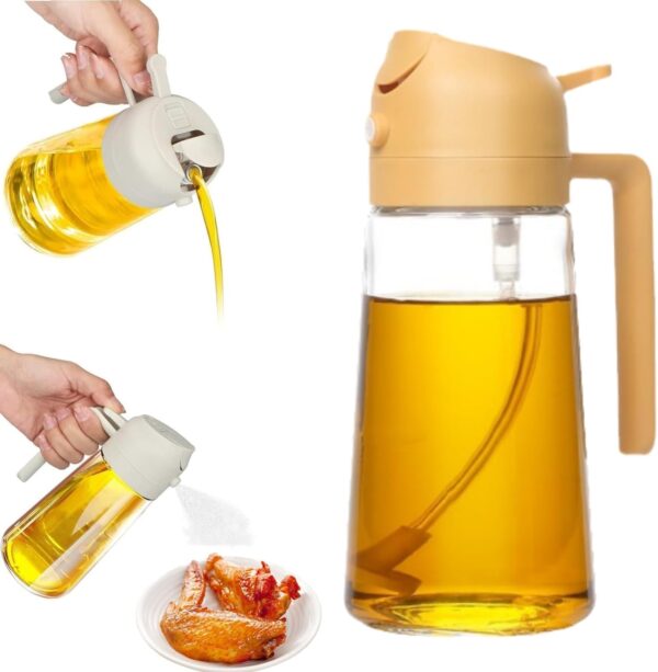 Mforall 2 in 1 Oil Sprayer and Dispenser - Dual-Use Kitchen Cooking Tool for Salad, BBQ, Roasting - Glass Oil Vinegar Bottle (Multi Color, 550 Ml)