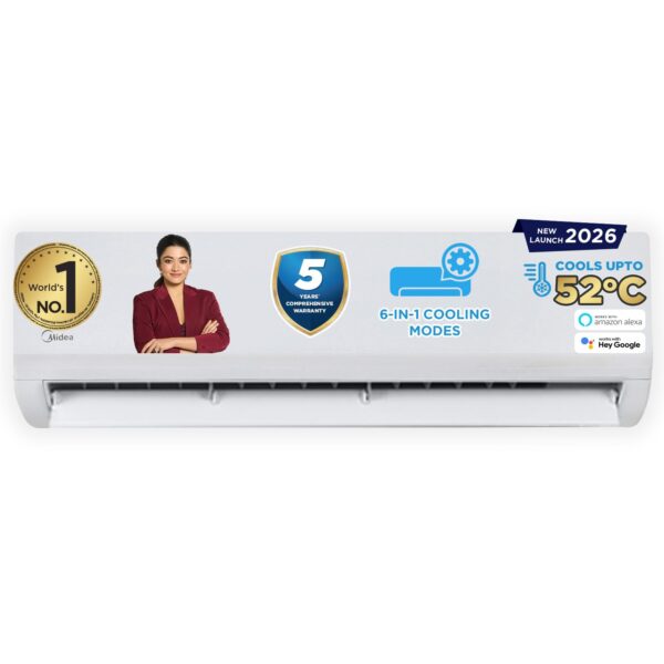 Midea 1.5 Ton 3 Star Wi-Fi AI Inverter Split AC(Copper, Midea 1.5 Ton 3 Star Wi-Fi AI Inverter Split AC(Copper, Convertible Gear 6-in-1, Turbo Mode, Dry Mode for Monsoon, Auto Clean&HD+PM 2.5 Filter, New BEE rated,Santis Max DLX Wi-Fi -MAI18SD3R36W0,White)