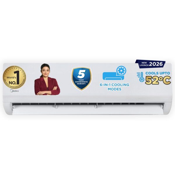 Midea 1.5 Ton 5 Star Inverter Split AC (Copper,Convertible 6-in-1 with Auto Intelligence,Turbo Mode for Faster Cooling, Auto Clean & HD+PM 2.5 Filter,New BEE Rated,Santis Max RYL-MAI18SR5R36F0,White)